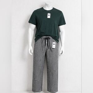 New GAP Mens Pajama Set XL T Shirt M Pants Dark Green Check Lounge Sleepwear